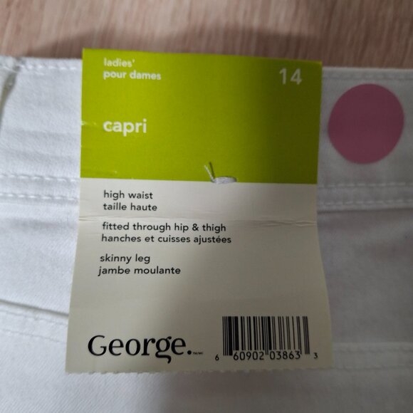 Cropped White Capris George Size 14 Jean Style Zippered Slim Fit Stretchy - Picture 13 of 14
